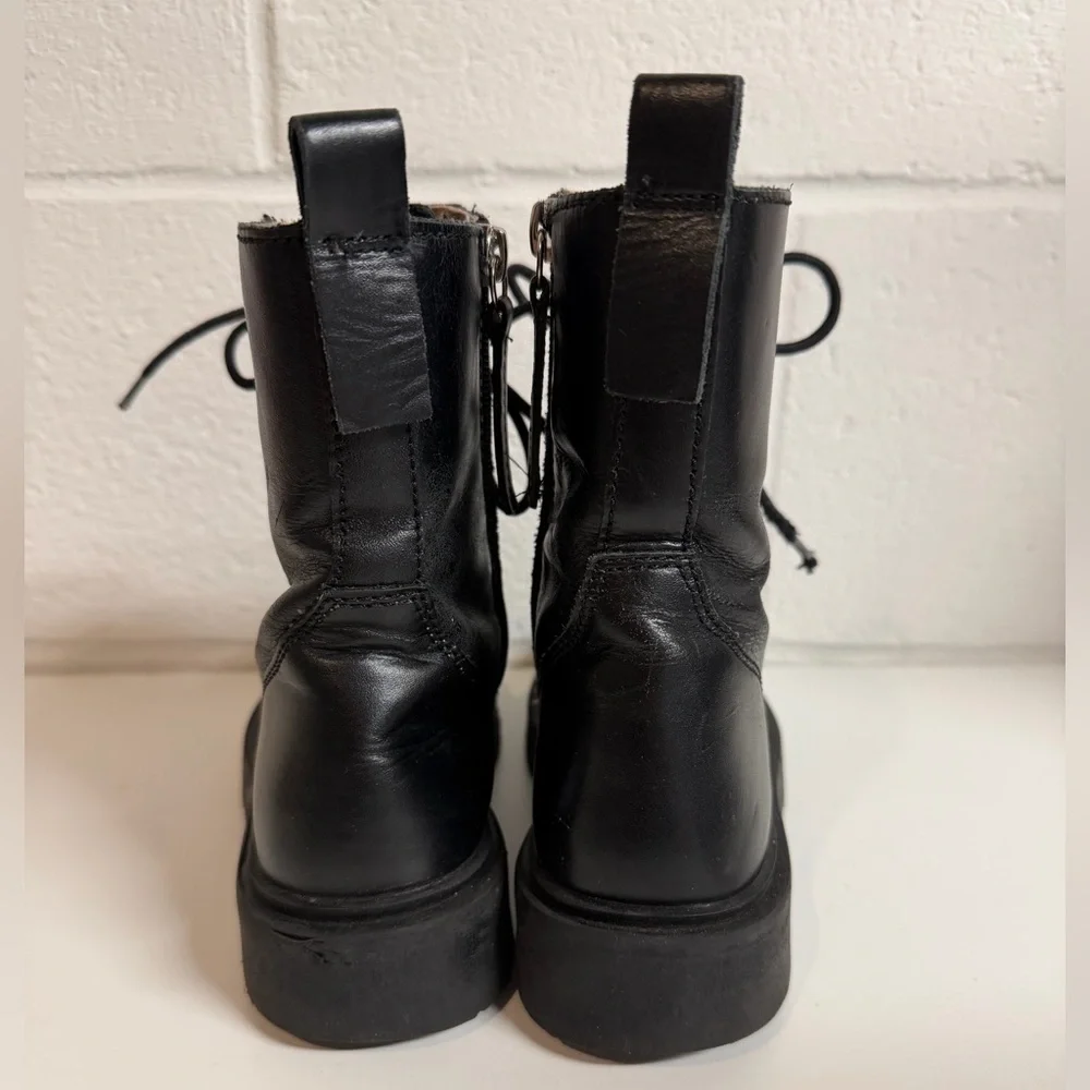 Zara Kids Black Leather Combat Boots size 4 US / 34 EU